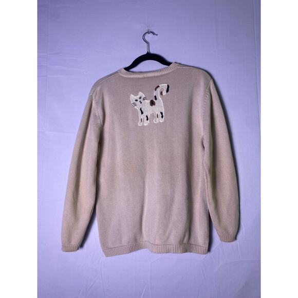 Northern Reflections Cats Knit Cream Button Front Cardigan Sweater Womens Medium - Picture 2 of 3